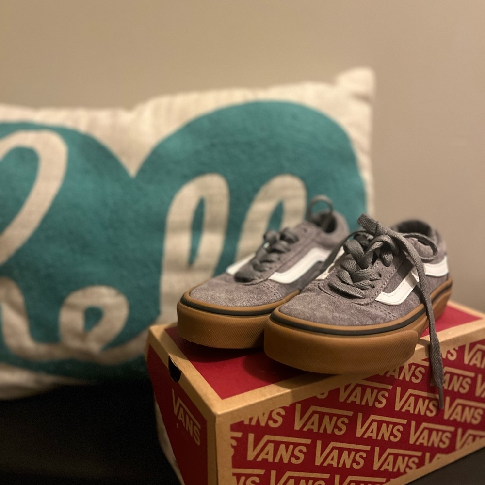 Suede first gray Vans with gum bottom.  Size 11C (boys)